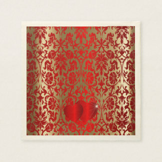 Serviette En Papier Elégant modèle rouge et or Damask