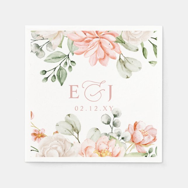 Serviette En Papier Elegant Modern Botanical Blush Pink Floral Wedding (Devant)