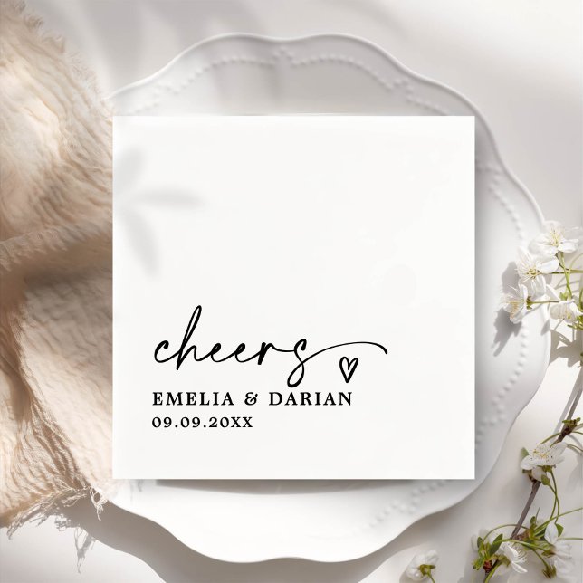 Serviette En Papier Élégant moderne Cheers Script minimaliste Mariage (Créateur téléchargé)