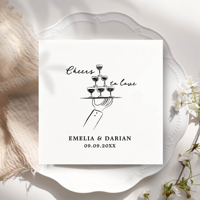 Serviette En Papier Elégant moderne Cheers to Love Minimalist Mariage  (Créateur téléchargé)