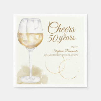 Serviette En Papier Elégant moderne Cheers Vin blanc 50e anniversaire