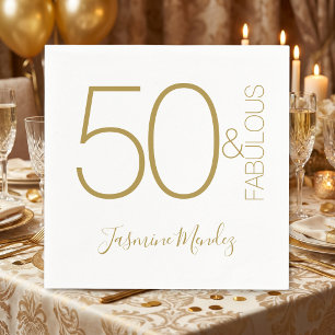 Serviette En Papier  Élégant Moderne Or Blanc 50 & Fabuleux Anniversai