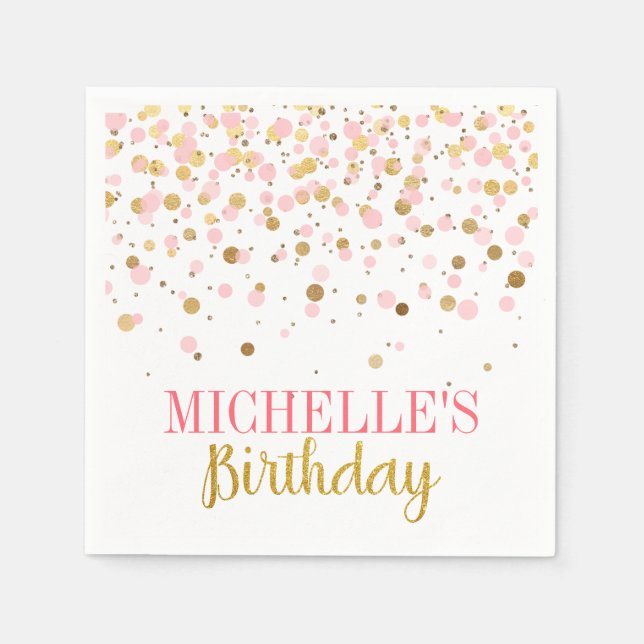 Serviette En Papier Elégant moderne rose or Confetti fille Anniversair (Devant)
