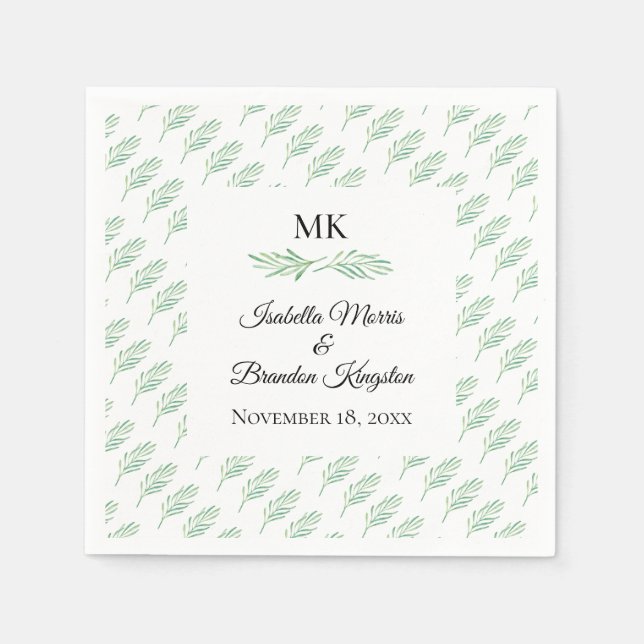 Serviette En Papier Élégant Monogram Greenery Mariage Napkin (Devant)