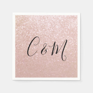Serviette En Papier Élégant Monogram Rose Gold Parties scintillant Mar