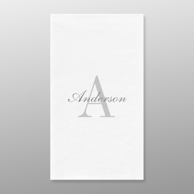 Serviette En Papier Élégant Monogramme blanc et gris (Créateur téléchargé)