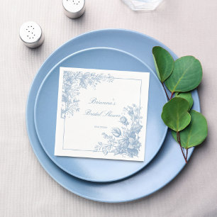 Serviette En Papier Élégant monogramme bleu de chinoiserie française i