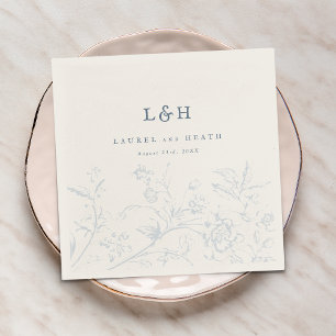 Serviette En Papier Élégant Monogramme bleu Dusty Vintage Mariage flor