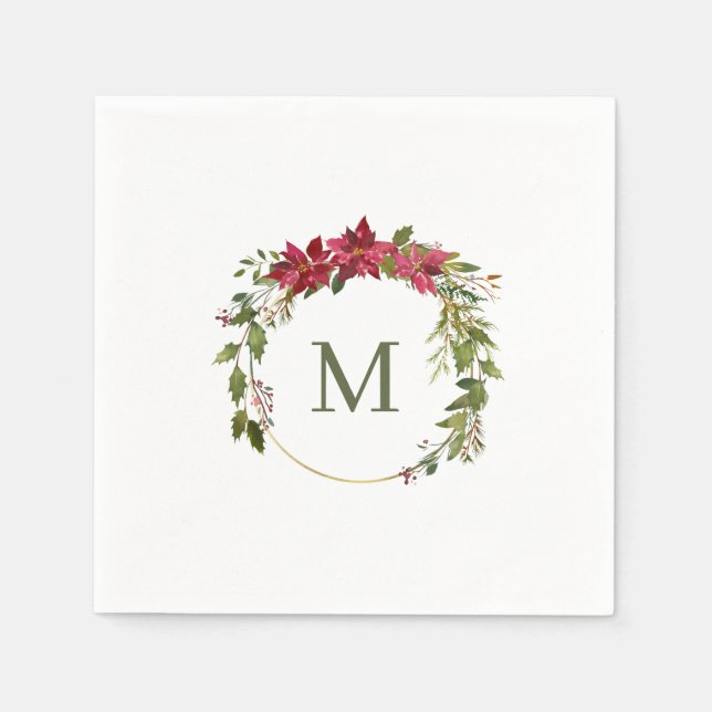 Serviette En Papier Élégant monogramme de couronne de Noël (Devant)
