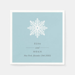 Serviette En Papier Élégant Monogramme de flocon de neige bleu clair