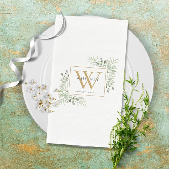 Serviette En Papier Élégant Monogramme de Luxe Feuillage Moderne (Créateur téléchargé)