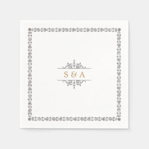 Serviette En Papier Élégant monogramme de mariage vintage classique mo