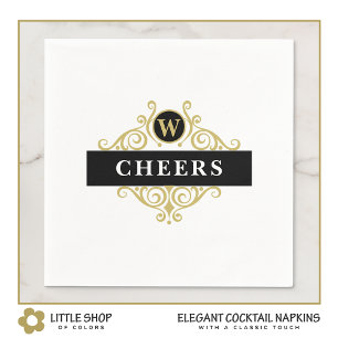 Serviette En Papier Élégant Monogramme d'or noir
