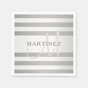 Serviette En Papier Élégant Monogramme Faux Gris Argent Gris Gris