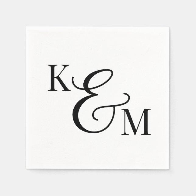 Serviette En Papier Élégant Monogramme Initiales Ampersand Mariage (Devant)