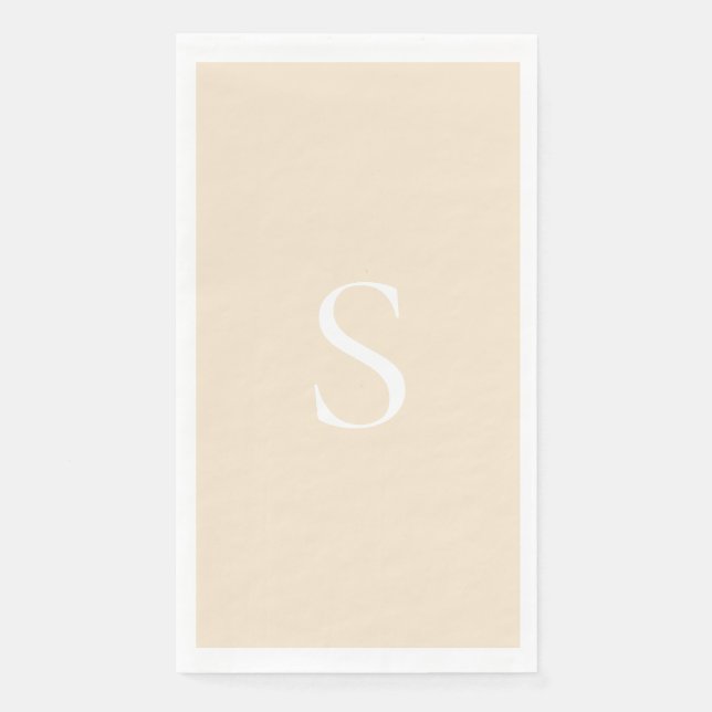 Serviette En Papier Élégant Monogramme minimaliste Champagne & Blanc (Devant)