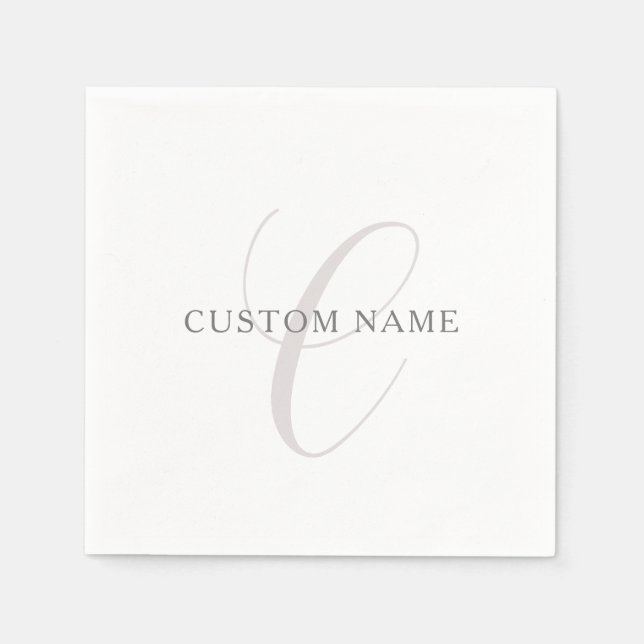 Serviette En Papier Élégant Monogramme moderne | Gris et blanc (modifi (Devant)