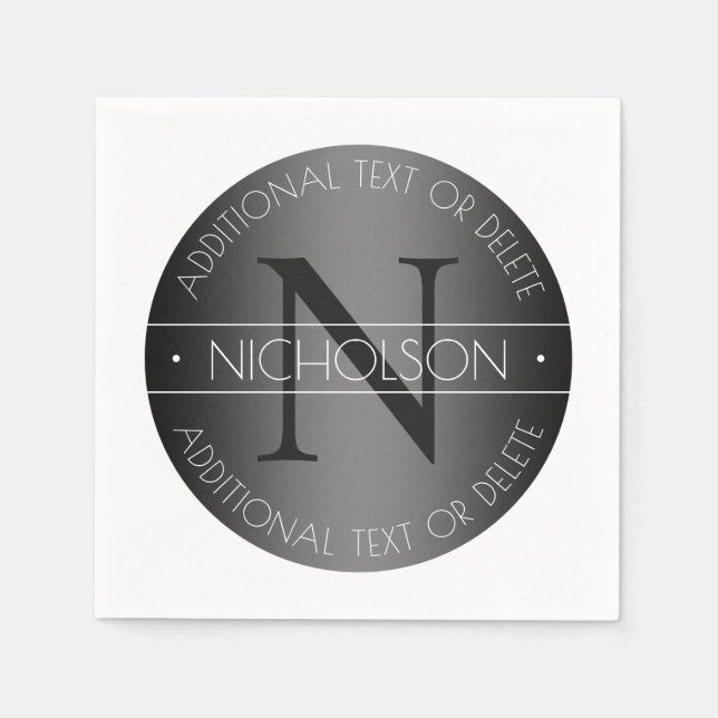 Serviette En Papier Élégant Monogramme moderne noir & blanc (Devant)