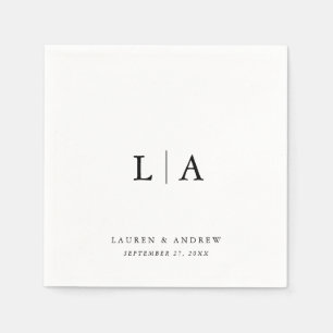 Serviette En Papier Élégant Monogramme noir Simple minimaliste Mariage