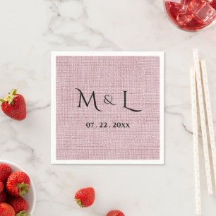 Serviette En Papier Élégant monogramme rose en faux lin