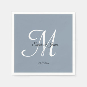 Serviette En Papier Élégant Monogramme Script Dusty Blue Wedding Party