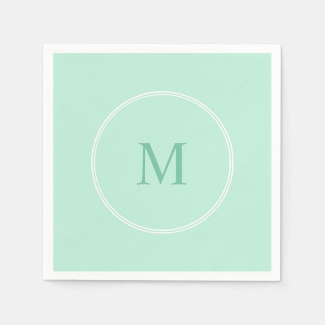 Serviette En Papier Élégant Monogramme Vert Menthe Moderne (Devant)