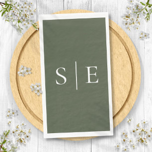 Serviette En Papier Élégant Monogramme vert olive minimaliste