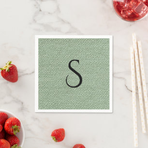 Serviette En Papier Élégant Monogramme Vert Sauge Faux Lin