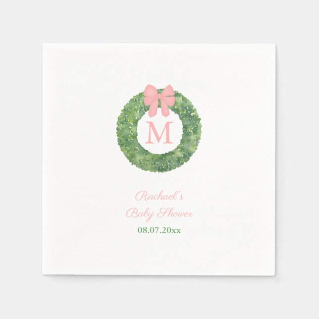 Serviette En Papier Élégant Monogramme Wreath Girl Baby shower Party (Devant)
