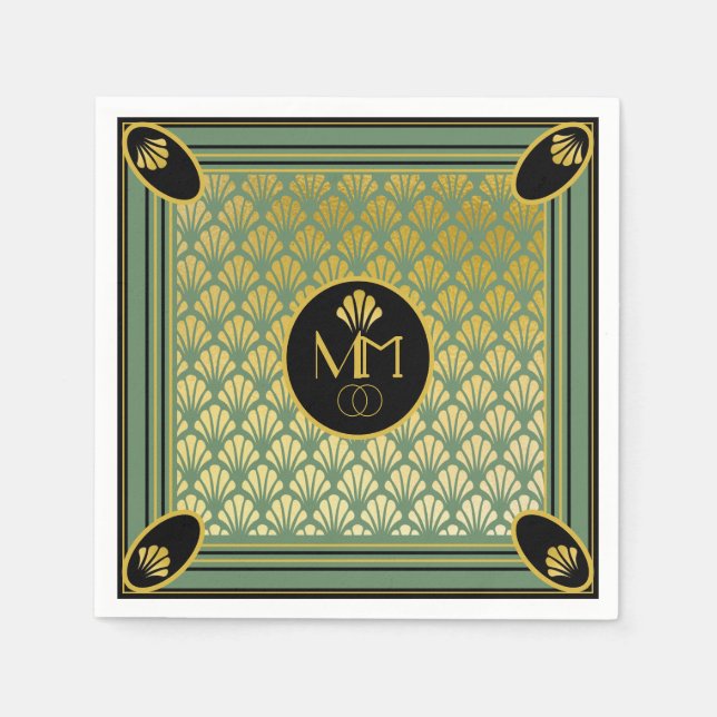 Serviette En Papier Élégant Motif Art déco Monogram Mariage (Devant)