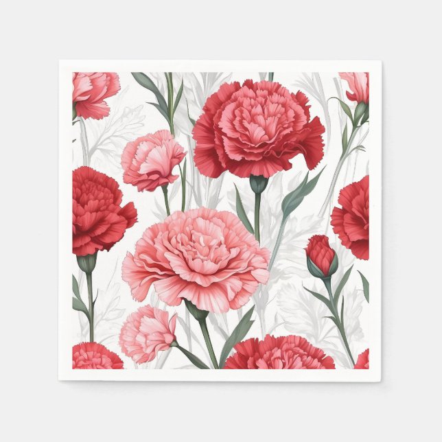 Serviette En Papier Élégant Motif de fleurs de carnation (Devant)