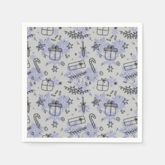 Serviette En Papier Élégant Motif de griffes de Noël bleu