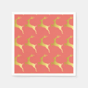 Serviette En Papier Élégant Motif de rennes de Noël rouge or moderne