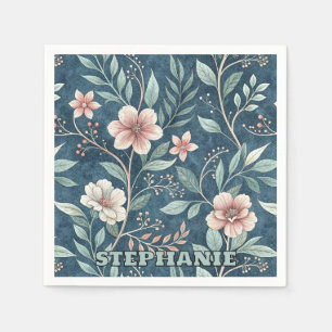 Serviette En Papier Élégant motif floral avec fleurs rose et crème