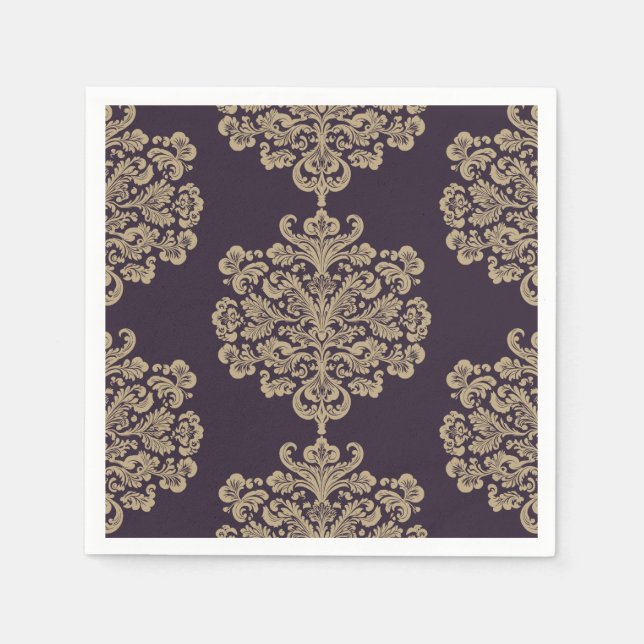 Serviette En Papier Elégant motif floral chic or damassé (Devant)