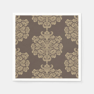 Serviette En Papier Elégant motif floral chic or damassé