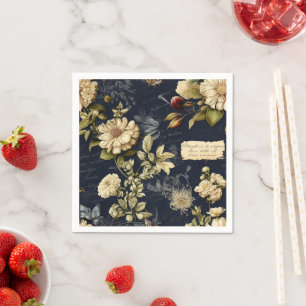 Serviette En Papier Élégant motif floral crème bleue