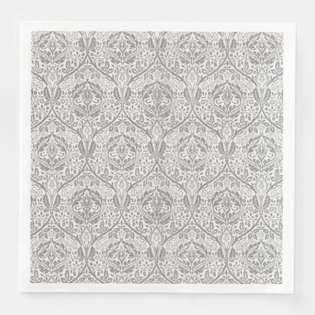 Serviette En Papier Élégant motif floral gris (Devant)