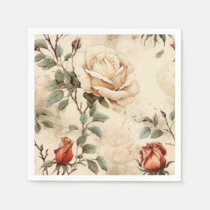 Serviette En Papier Élégant motif floral rose vintage beige