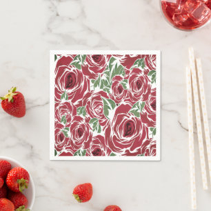 Serviette En Papier Elégant Motif Rose Vintage - Rouge & Vert Floral