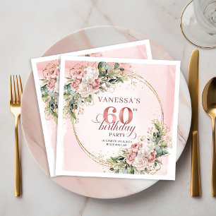 Serviette En Papier Élégant Napkin Fleur Rose Gold 60e Anniversaire Bo