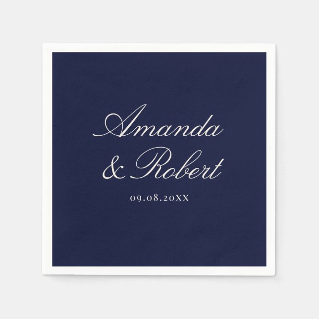 Serviette En Papier Elegant Navy Blue Calligraphy Wedding (Devant)