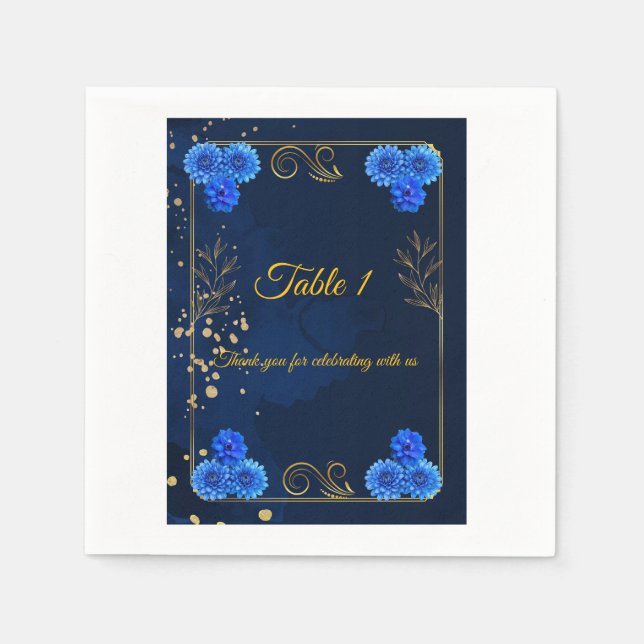 Serviette En Papier Elegant Navy Blue Reception Table Number Card (Devant)