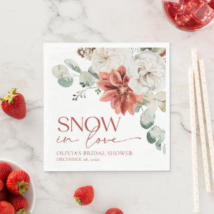 Serviette En Papier Élégant Neige Rouge en Amour Mariage d'Hiver
