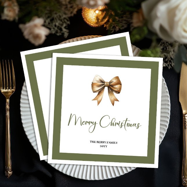 Serviette En Papier Elegant Neutral Christmas Bow Personalized Napkin (Elegant Neutral Christmas Tree Personalized Napkins)