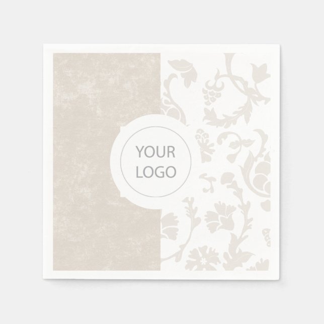 Serviette En Papier Elegant Neutral Floral Damask Logo Party (Devant)