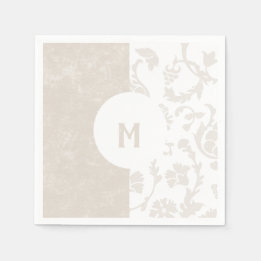 Serviette En Papier Élégant Neutre Floral Damask Monogram Party