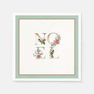 Serviette En Papier Élégant Noël Gold Noel Vert Berries Vert