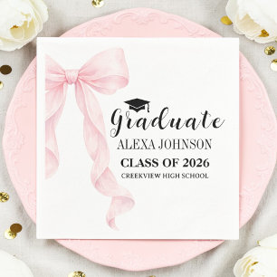 Serviette En Papier Élégant Nœud Rose Chapeau de Remise des Diplômes D