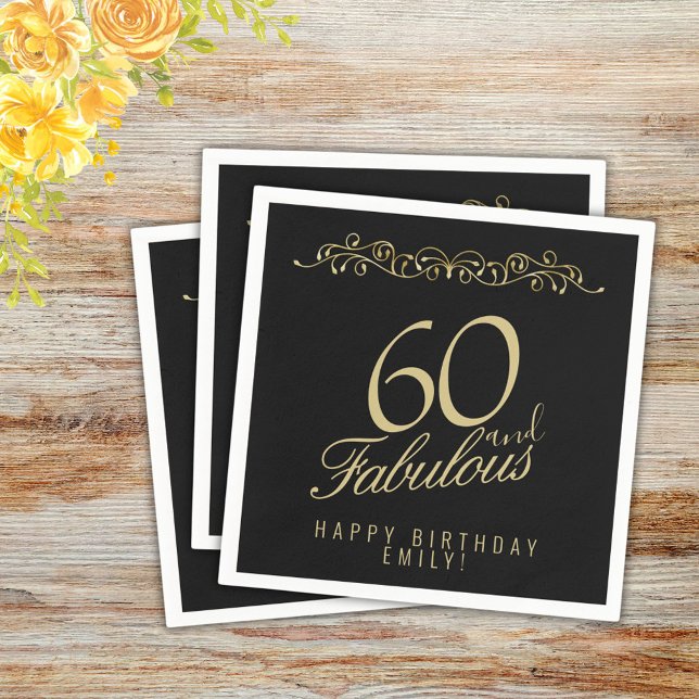 Serviette En Papier Elégant noir 60 et fabuleux 60e anniversaire (Créateur téléchargé)